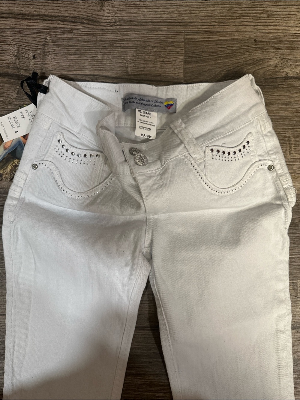 Virtual Sensuality VS Jeans White Colombian Stretch Rhinestone Jeans Size 4 - Picture 6 of 9